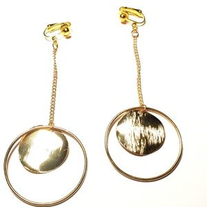 4" Gold Hoop Disk Clipon Earrings